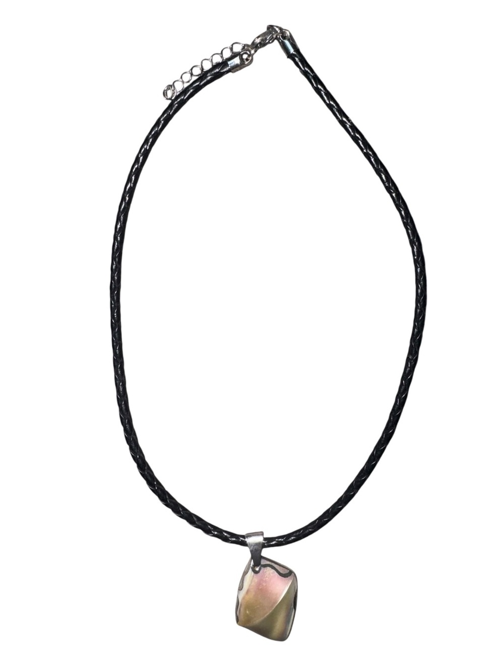 Handmade Black Cord Necklace with Iridescent Pendant